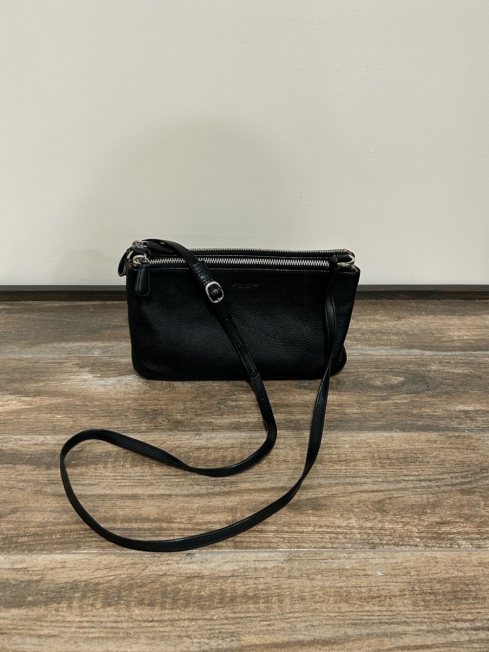 Coach F51682 Lyla Park Black pebble Leather Double Zip Crossbody Purse